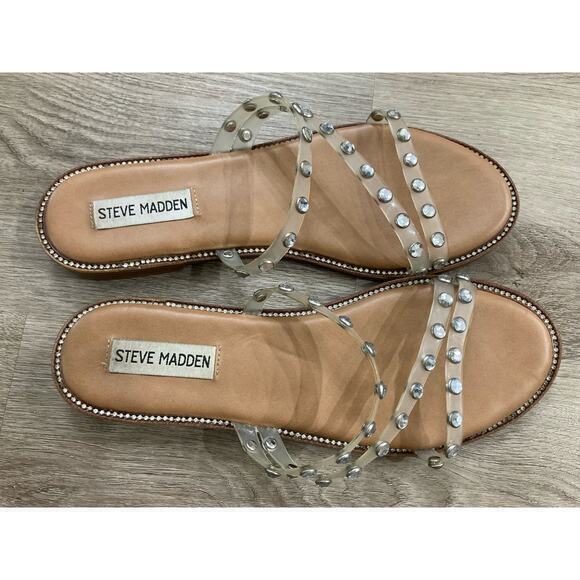 Steve Madden Women's Clear Studded Sandals Size‎ 8 Strappy Slip On Spring Summer - Picture 9 of 10